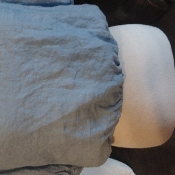 BELLAMBRA Italy Linen Cropped Oversized Blouse Blue L - Picture 3 of 8